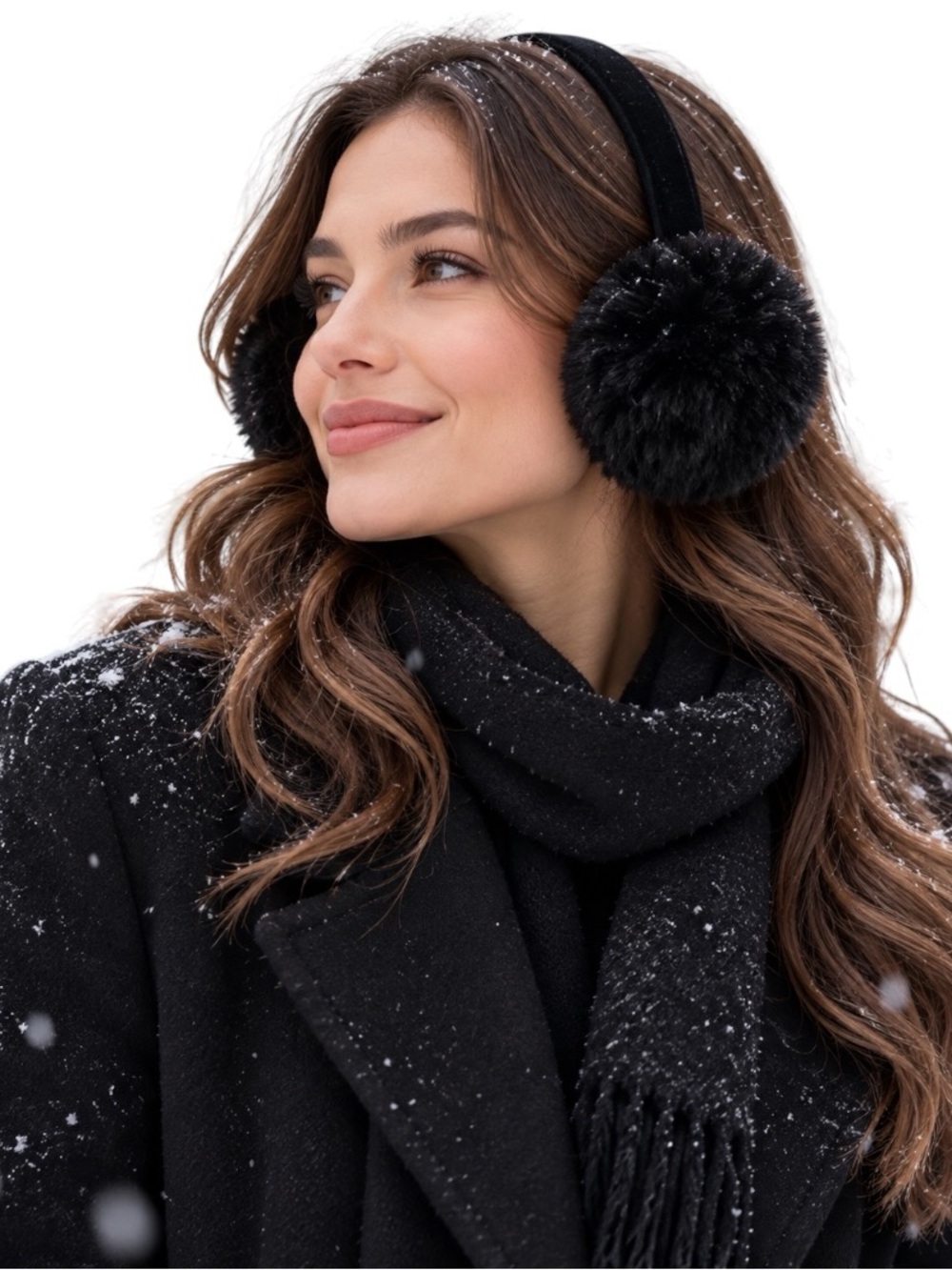 Surell Black Faux Fur Earmuffs Velvet Headband OS NWOT